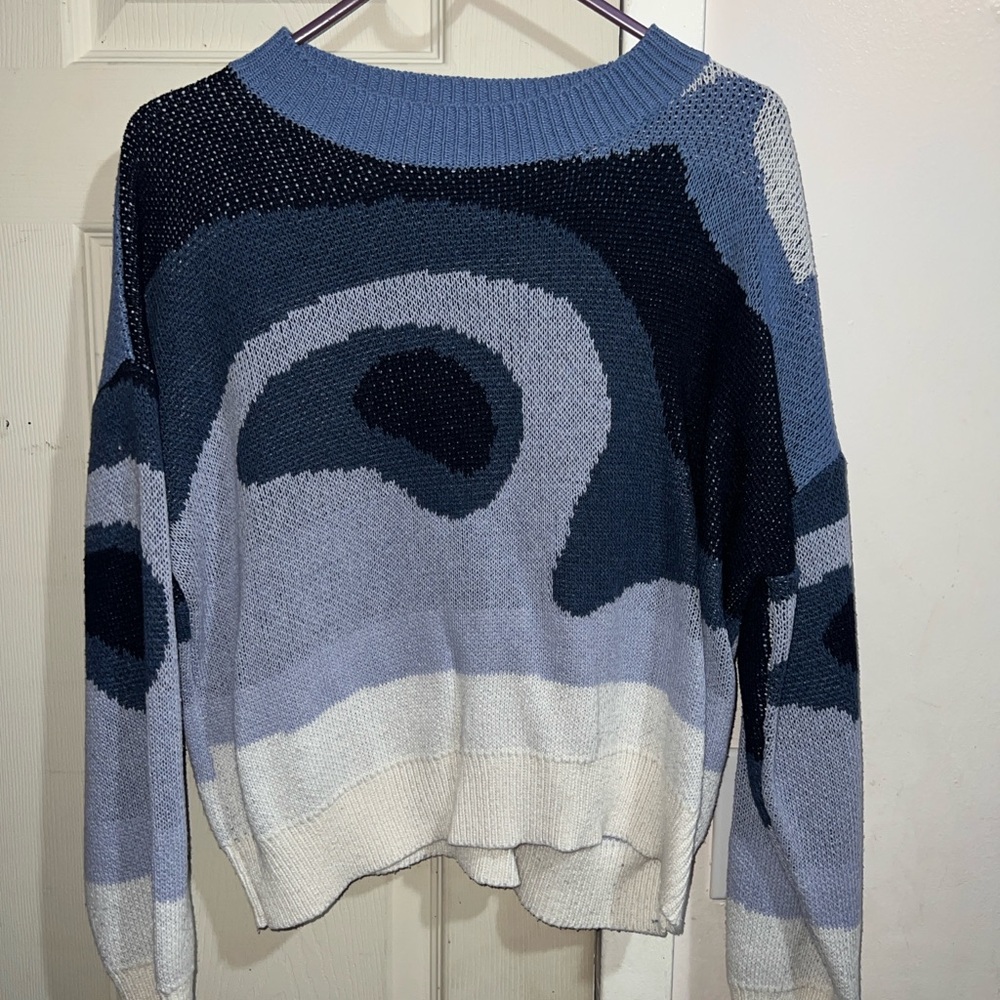 Abstract Patterned Sweater - Blue and White